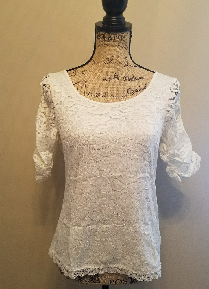 White Lace Top with 1/2 Sleeves